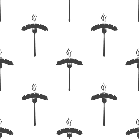 Vector illustration of beer appetizer icon. Sausage and fork on white background. Seamless pattern.のイラスト素材