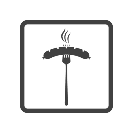Vector illustration of beer appetizer icon. Sausage and fork on white background. Button.のイラスト素材