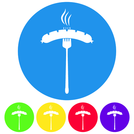 Vector illustration of beer appetizer icon. Sausage and fork on white background. Set color flat design. Round.のイラスト素材