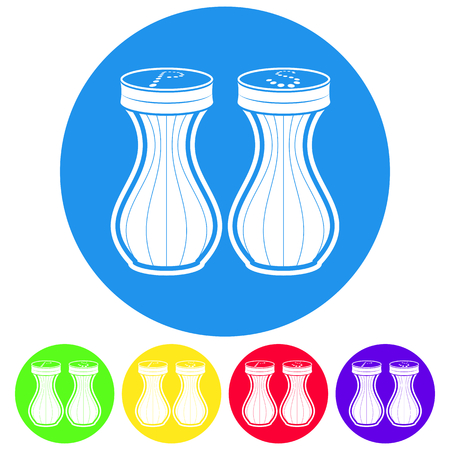 Vector illustration of seasoning icon. Salt and pepper on white background. Set flat color design.のイラスト素材