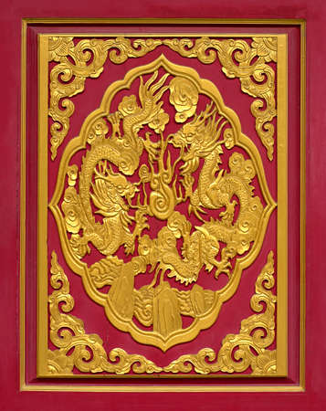 Wood Carved On Red Wall Chinese styleの写真素材