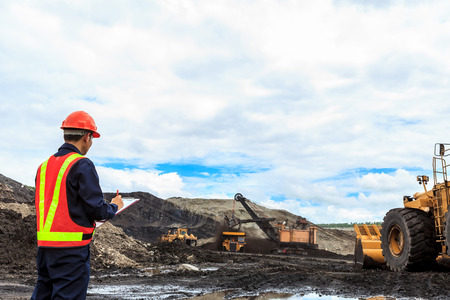 Worker in lignite mine at north of THAILANDの写真素材