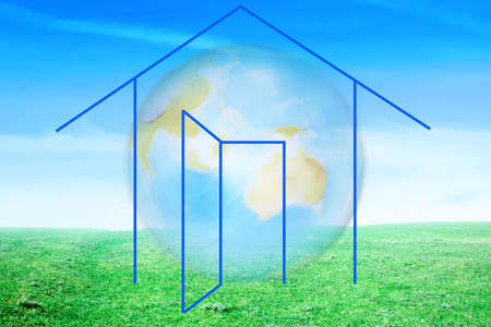 drawing of the building on background of the planetの写真素材