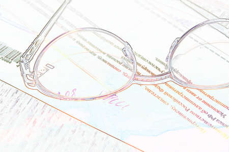 varicoloured glass spectacles and letter as backgroundの写真素材