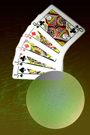 scene five cards with playing combination full house in play pokerのeditorial素材