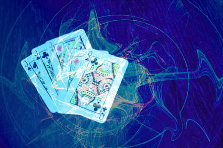 scene five cards with playing combination full house in play pokerのeditorial素材