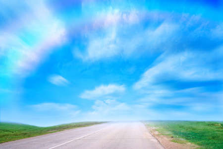 beautiful solar year road on background sky and cloudの写真素材