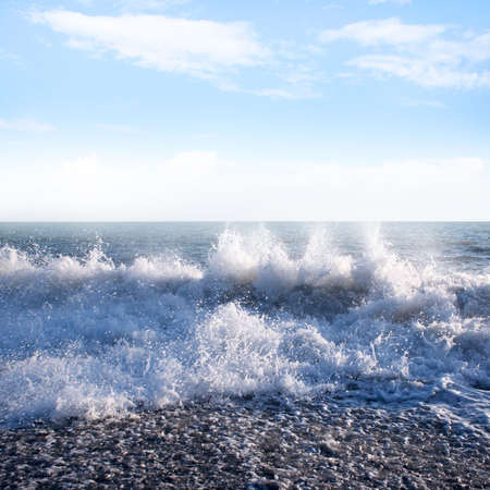 beautiful blue sky overhand wave on sea beach