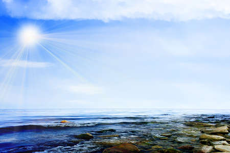 glow solar sky beautiful year daytime on sea beachの写真素材