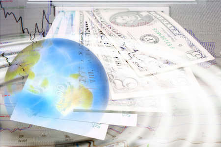 abstract scene with planet on background money signの写真素材