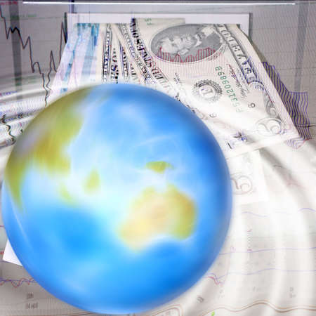 abstract scene with planet on background money signの写真素材