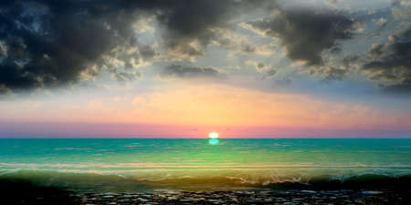 azure sea in ray sun on sundown の写真素材