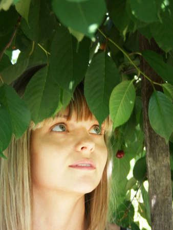 making look younger girl collects harvest in gardenの写真素材