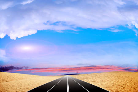 route in the desertの写真素材