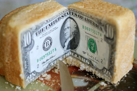 scene bill american dollar on cut white bread