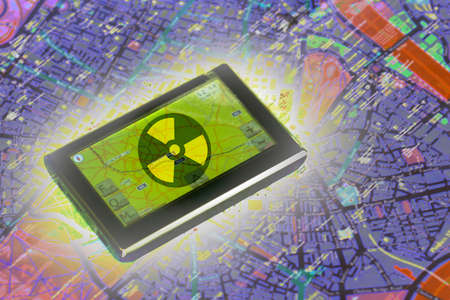 gps navigator on the map as background travelの写真素材