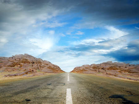 summer day and road as travel backgroundの写真素材