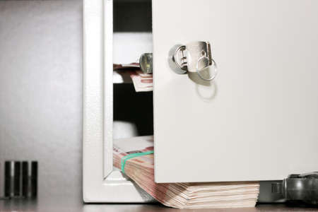 glow banknotes on shelf safeの写真素材