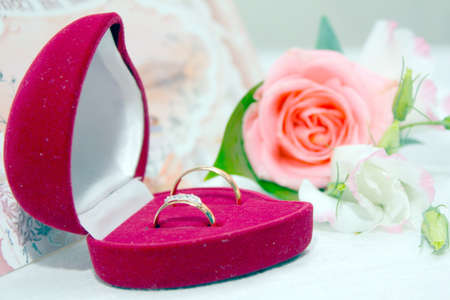 abstract scene with wedding rings as celebration background の写真素材