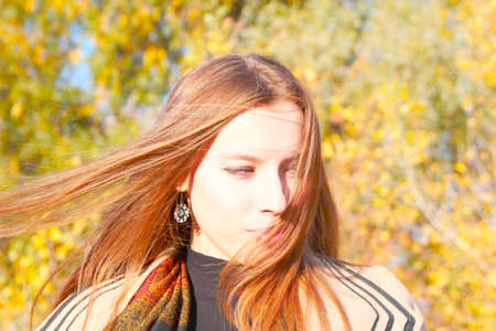 beautiful girl makes walk in the forest