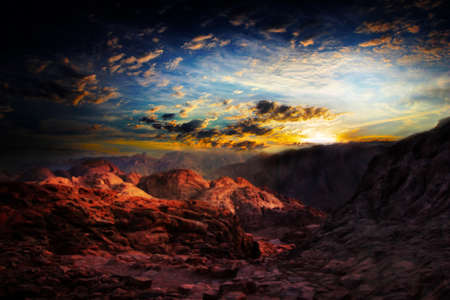 abstract scene mountain landscape and beautiful dark sky with cloudsの写真素材