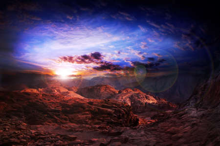 mountain landscape and beautiful dark sky with cloudsの写真素材