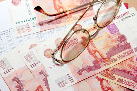 scene several thousand rouble and old spectacles for correcting the visionの写真素材