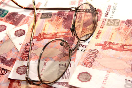 scene several thousand rouble and old spectacles for correcting the visionの写真素材