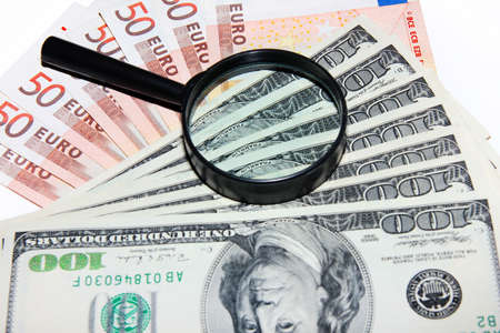 several bills american dollar and europe euro as financial backgroundの写真素材