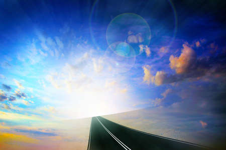 route on background celestial landscapeの写真素材