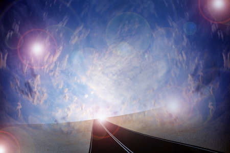 route on background celestial landscapeの写真素材
