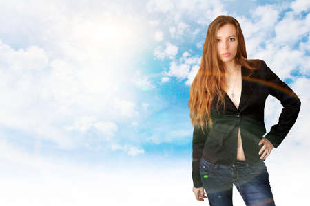 abstract portrait cheerful girl on fantasy background