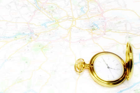 exact watch and geographical map as element choice directions journey