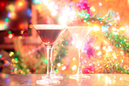 tall glass with drink on festive Christmas の写真素材