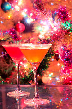 tall glass with drink on festive Christmas の写真素材