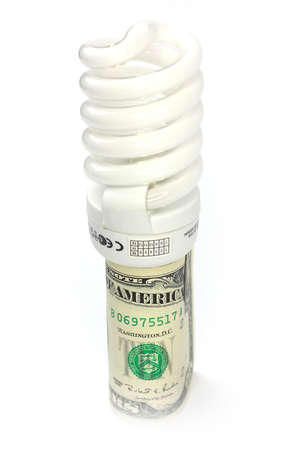 saving energy lamp and paper bill dollar