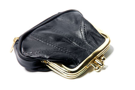 black leather purse for storage of chinks and banknote