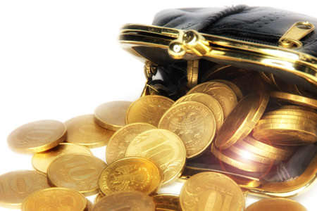 Metallic rubles and black leather purse