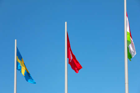 Image state flag on a flagstaff and wonderful clean skyの写真素材