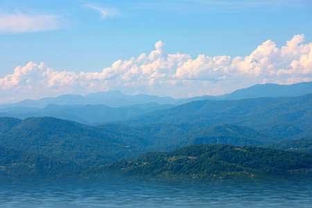 Wonderful landscape with mountain peaks as place for extreme tourismの写真素材