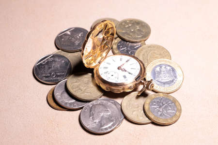 Image small antique clock in gold caseの写真素材