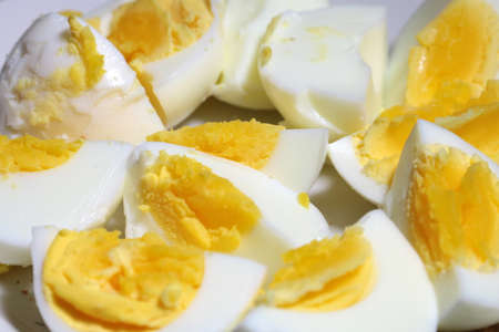 Slices of boiled egg as an element of food