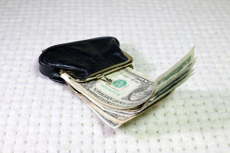 Shallow paper dollars are in a black purse