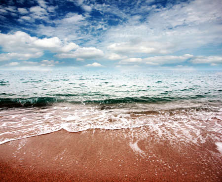 View of the sandy beach of the sea coast of Spainの写真素材
