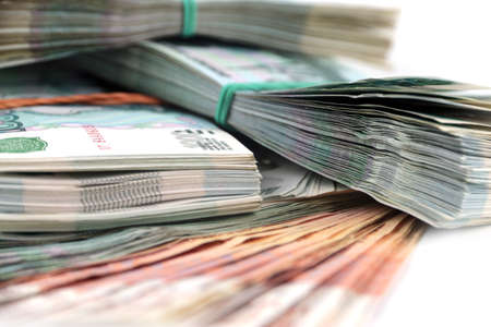casually throw in a bunch of Russian paper moneyの写真素材