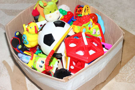 a large cardboard box with toysの写真素材