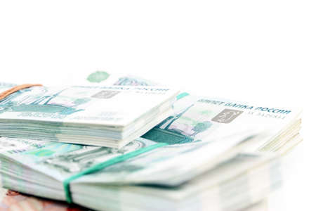 casually throw in a bunch of Russian paper moneyの写真素材