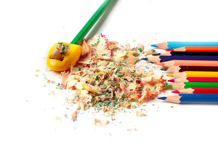 pencil sharpener with shavings and a set for drawingの写真素材