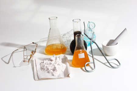 Chemical glass tubes and retorts for researchの写真素材