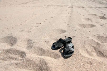footprints on the checkpoint on the border strip in the desertの写真素材
